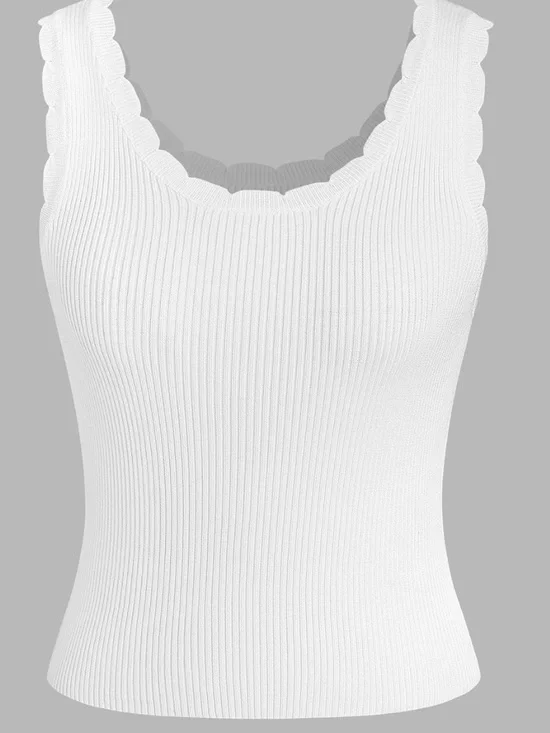 CUPSHE Latte Run White Tank Top Scallop Trim Scoop Neck Size XL Resortwear - Picture 4 of 6